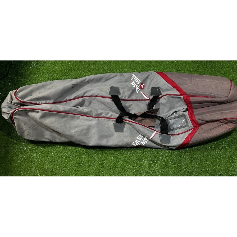 Vintage Taylor Made Golf Zippered Travel Bag Gray Red  90s‎ Padded & Hard Top